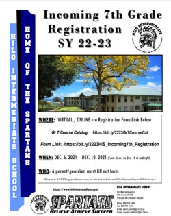 Incoming 7th Grade Registration SY 22-23